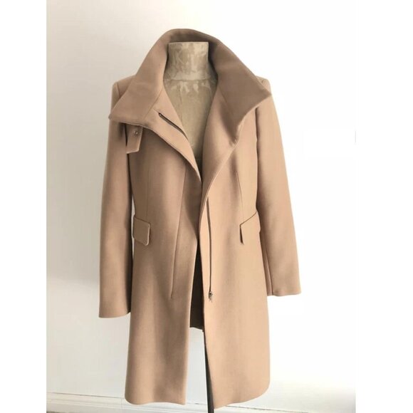 Zara Wool Zip Front Overcoat Tan Structured Coat - Picture 1 of 4